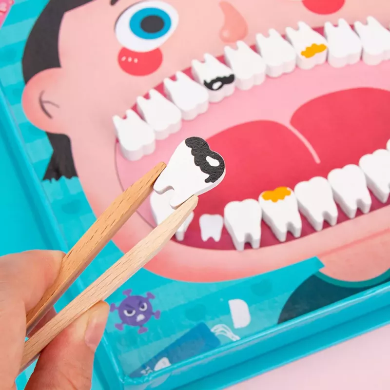 LEAN TOYS Conjunto de Dentista de Madeira Livro Magnético Dentes Ferramentas