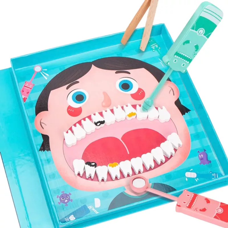 LEAN TOYS Conjunto de Dentista de Madeira Livro Magnético Dentes Ferramentas