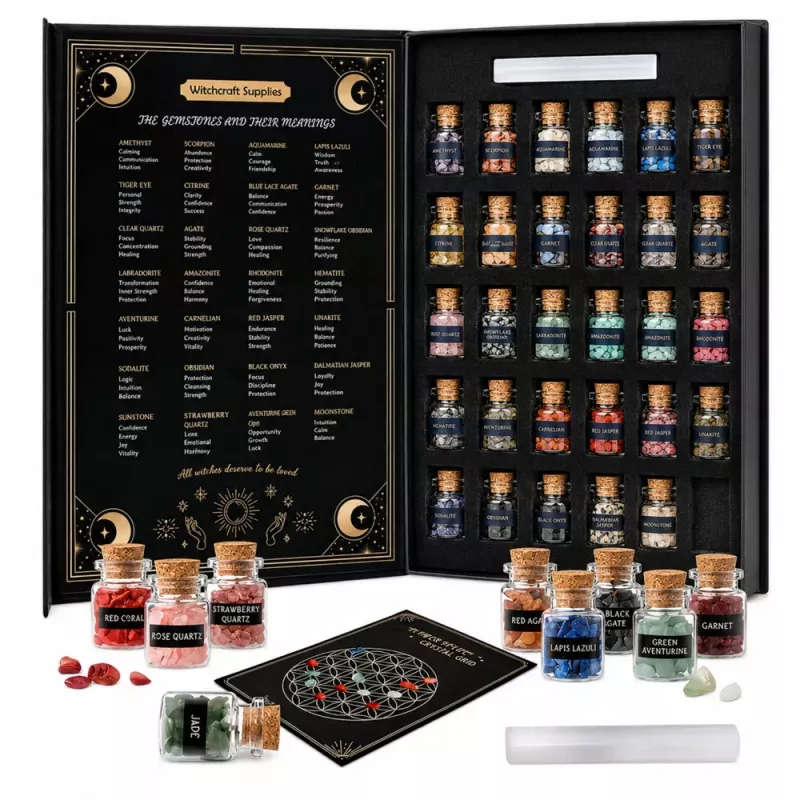 LEAN TOYS Conjunto de Cristais de Minerais e Pedras Preciosas em Frascos Livro 30 unid.