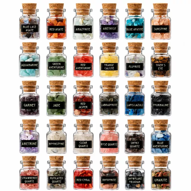 LEAN TOYS Conjunto de Cristais de Minerais e Pedras Preciosas em Frascos Livro 30 unid.
