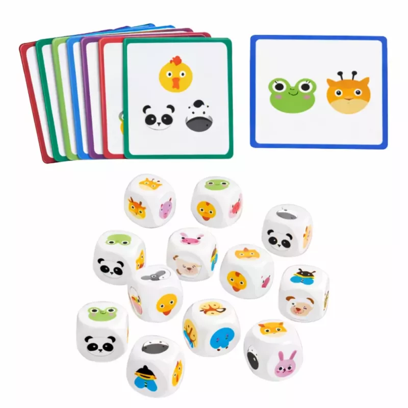 LEAN TOYS Jogo Educativo para Crianças Associar Animais Cubos de Madeira Cartas