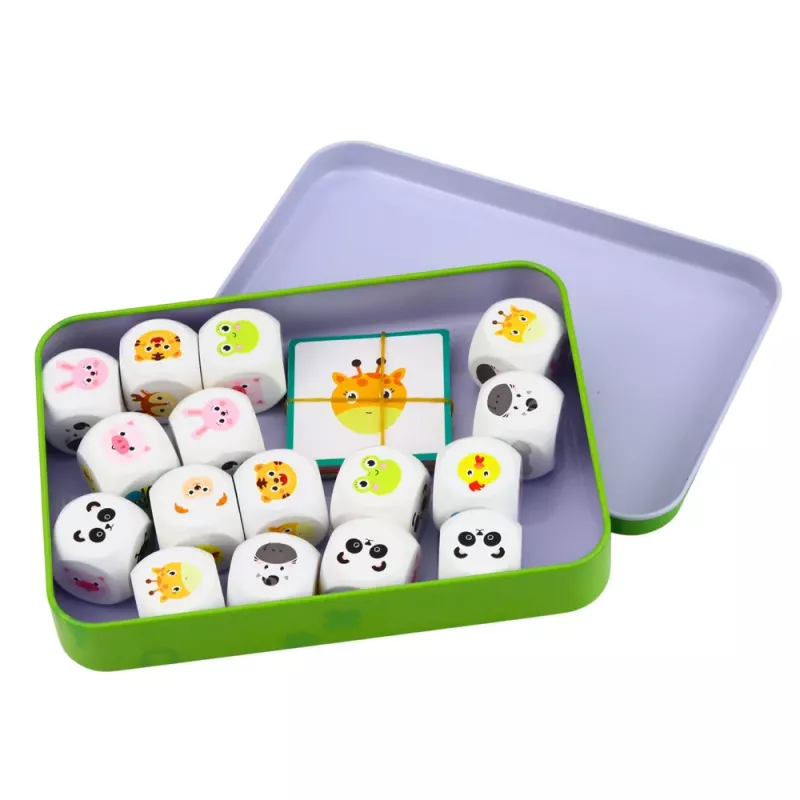 LEAN TOYS Jogo Educativo para Crianças Associar Animais Cubos de Madeira Cartas