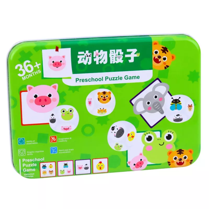 LEAN TOYS Jogo Educativo para Crianças Associar Animais Cubos de Madeira Cartas