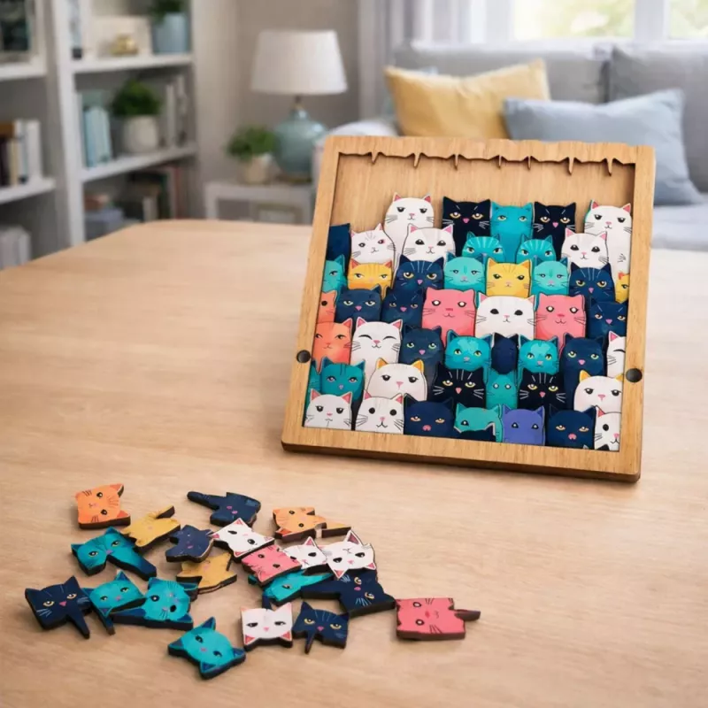 LEAN TOYS Puzzle de Madeira Gatinhos Jogo Educativo Puzzle Saco com Moldura 62 Peças
