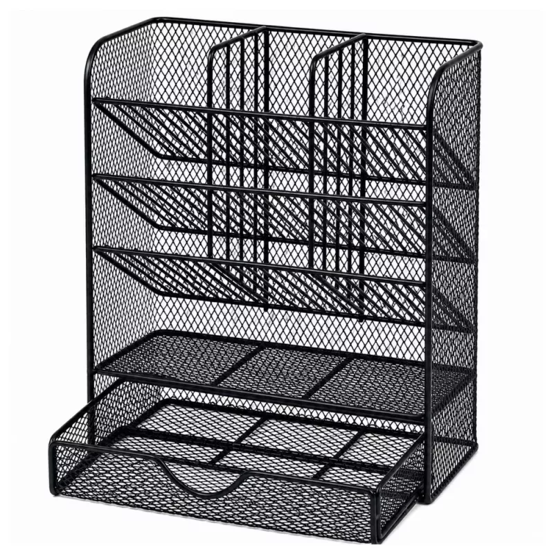 LEAN TOYS Organizador de Secretária de Metal para Canetas e Acessórios, Preto