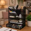 LEAN TOYS Organizador de Secretária de Metal para Canetas e Acessórios, Preto