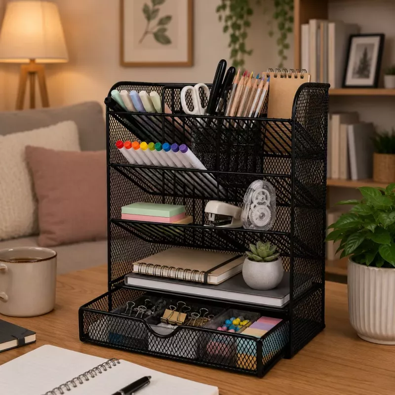 LEAN TOYS Organizador de Secretária de Metal para Canetas e Acessórios, Preto