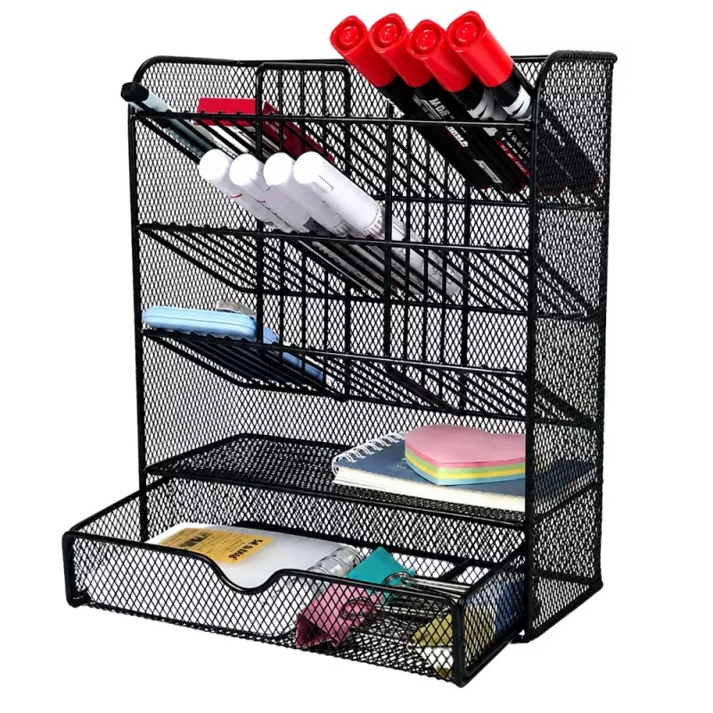 LEAN TOYS Organizador de Secretária de Metal para Canetas e Acessórios, Preto