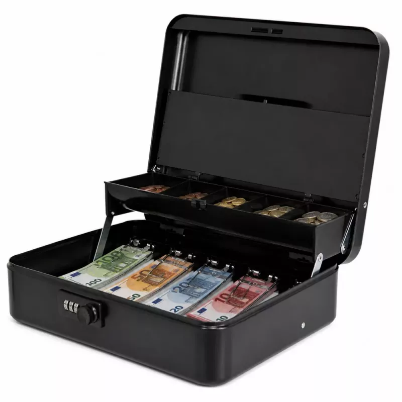 LEAN Caixa de Metal com Código para Dinheiro, Notas, Documentos, Preta 30x24 cm