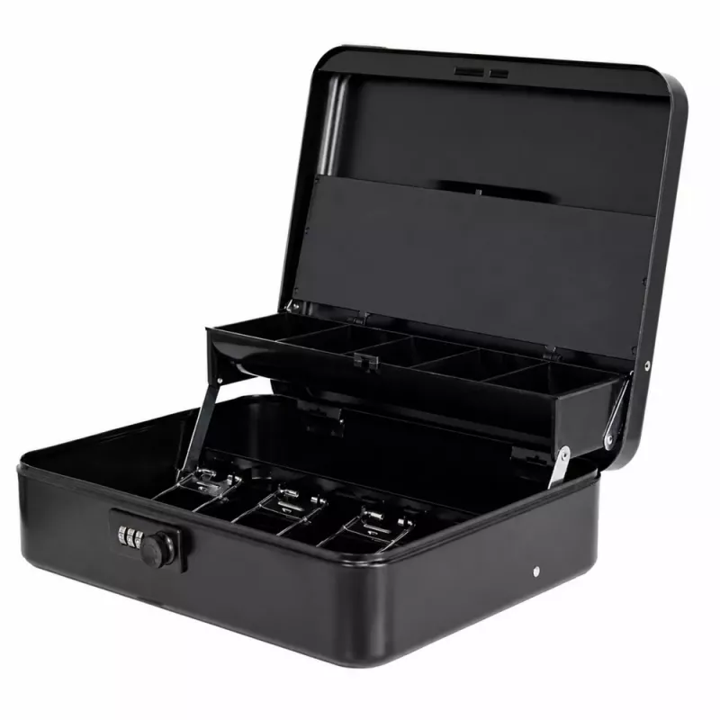 LEAN Caixa de Metal com Código para Dinheiro, Notas, Documentos, Preta 30x24 cm