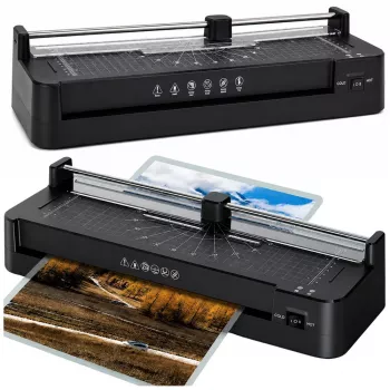 LEAN Plastificadora 3 em 1 com Selagem a Quente e Máquina de Corte para Fotos e Documentos A3, Preta