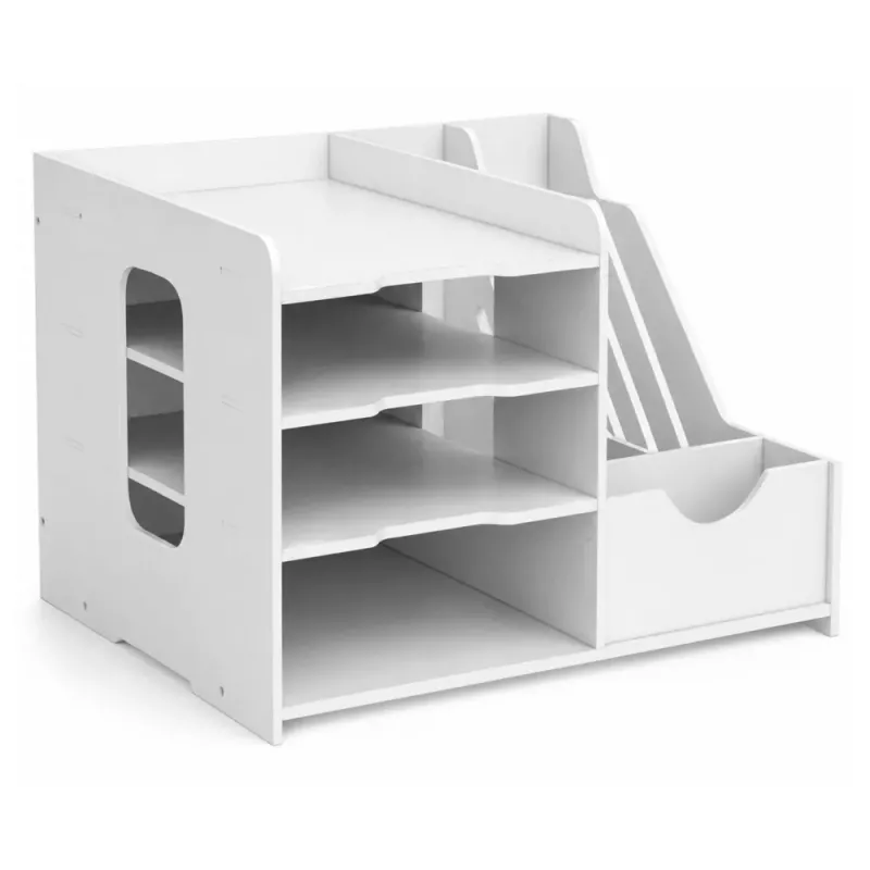 LEAN TOYS Organizador de Secretária de Madeira para Dossiês Documentos A4 Branco