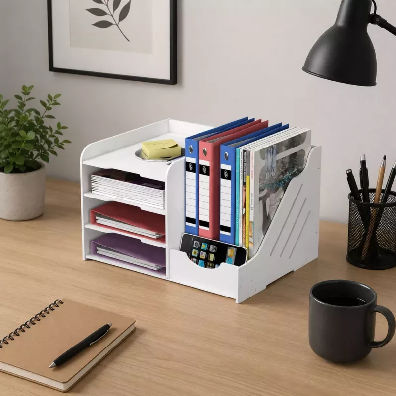 LEAN TOYS Organizador de Secretária de Madeira para Dossiês Documentos A4 Branco