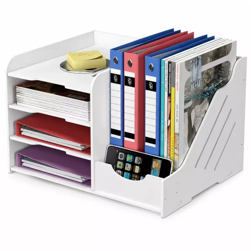 LEAN TOYS Organizador de Secretária de Madeira para Dossiês Documentos A4 Branco