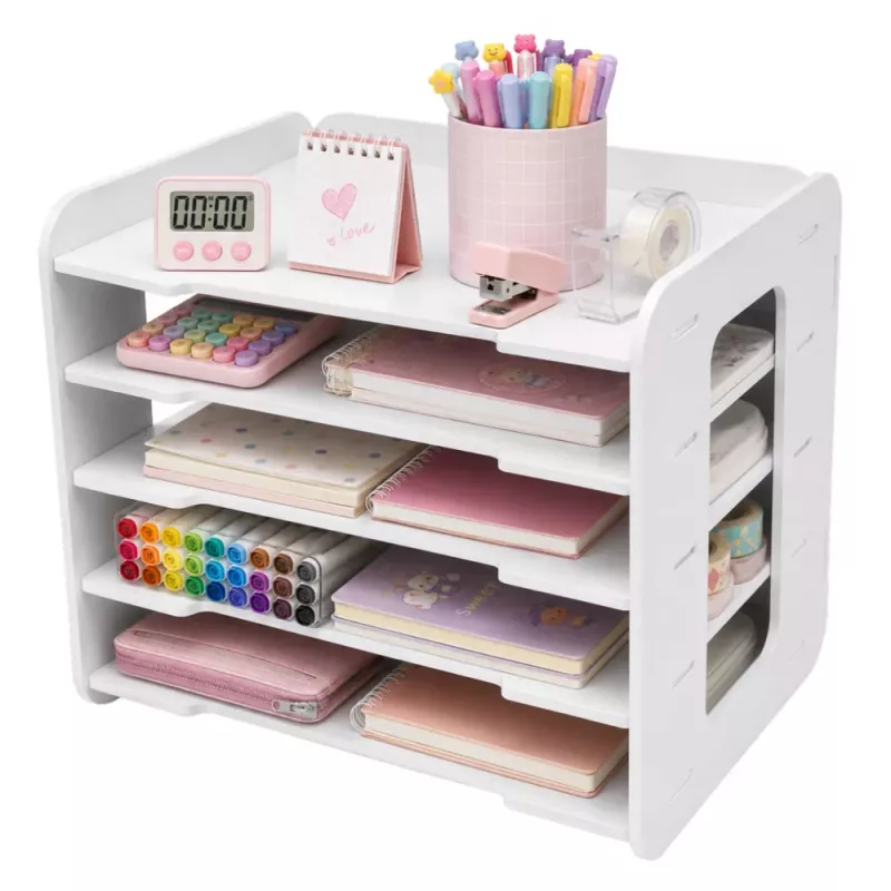 LEAN TOYS Organizador de Secretária de Madeira, Prateleiras para Documentos A4, Branco