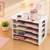 LEAN TOYS Organizador de Secretária de Madeira, Prateleiras para Documentos A4, Branco