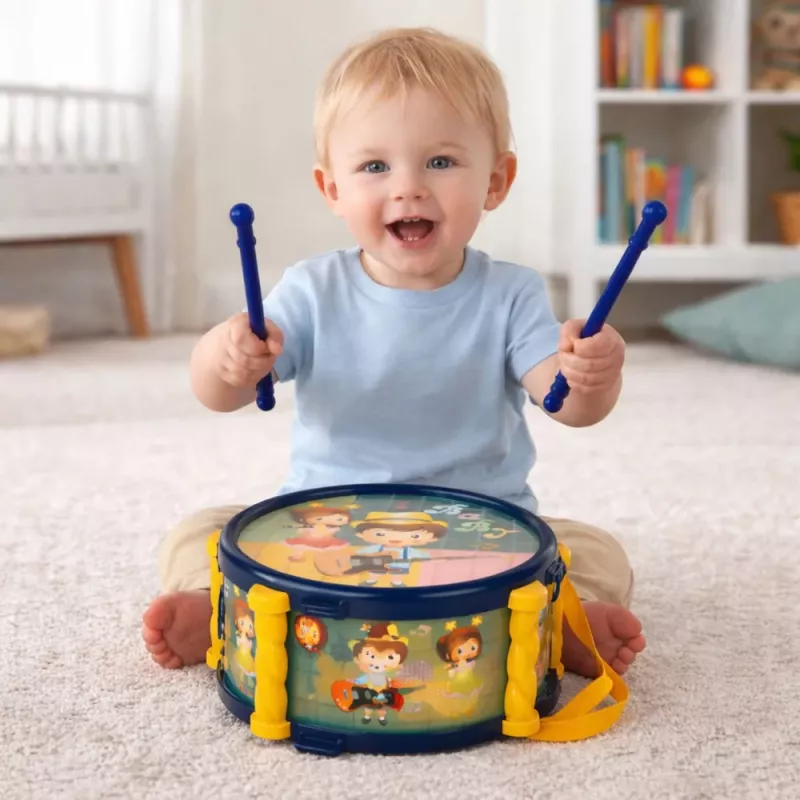 LEAN TOYS Conjunto de Instrumentos Musicais para Crianças: Tambor, Trompete, Maracas, Baquetas