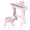 LEAN TOYS Piano Órgão Eletrónico para Crianças com Banco, Microfone, MP3 - Rosa