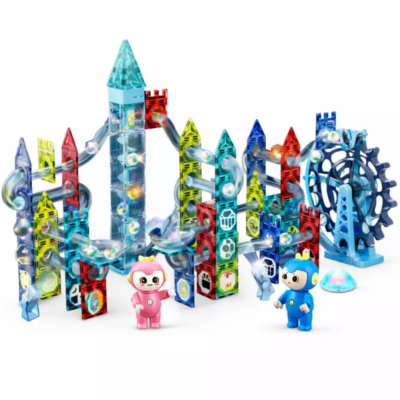 LEAN TOYS Conjunto de Blocos Magnéticos Pista de Bolas Roda de Moinho 118 unid.