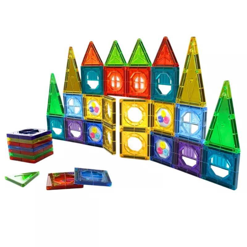 LEAN TOYS Conjunto de Blocos Magnéticos 3D Janelas Painéis Coloridos 56 unid.