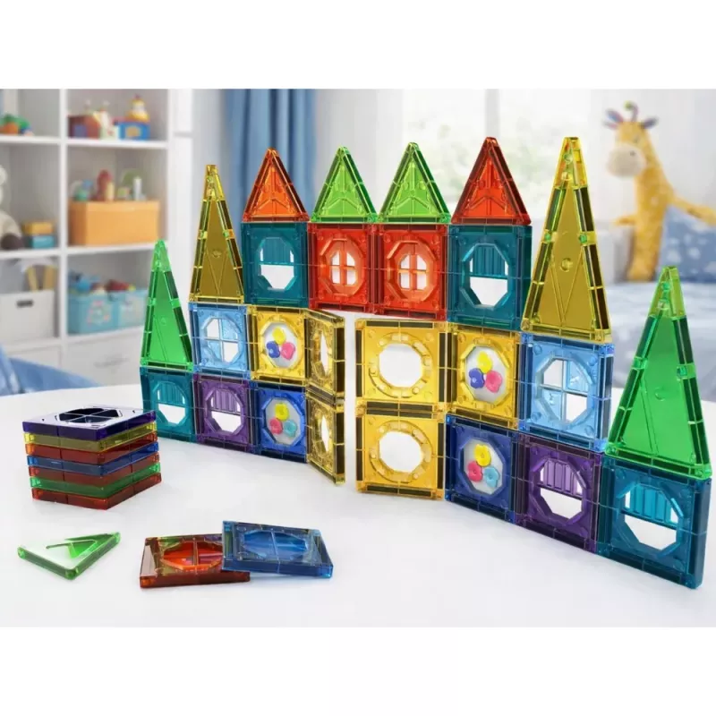 LEAN TOYS Conjunto de Blocos Magnéticos 3D Janelas Painéis Coloridos 56 unid.