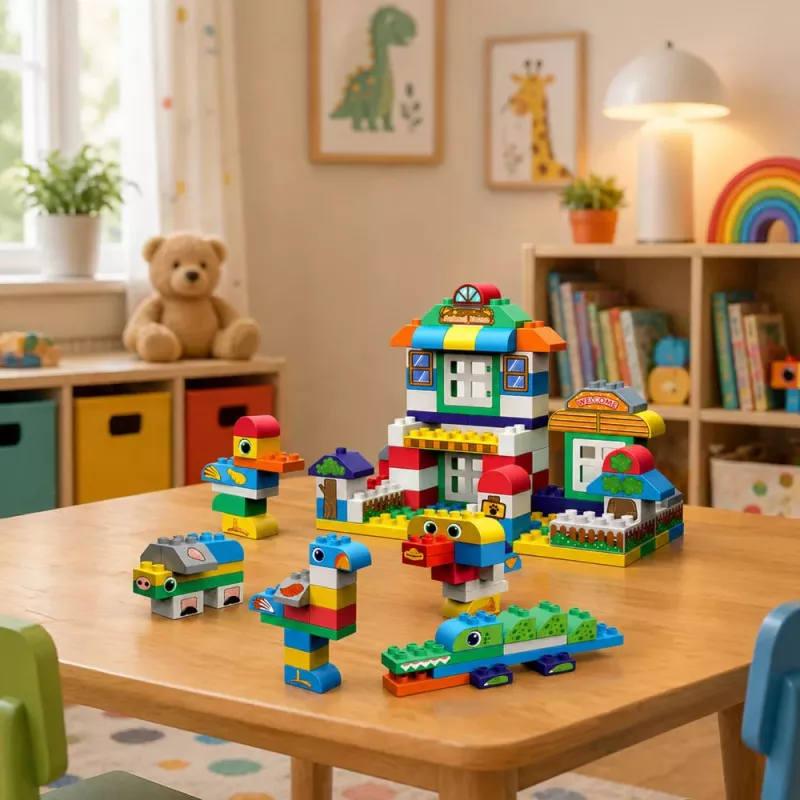 LEAN TOYS Blocos Sensoriais Macios de Silicone Casa dos Animais 151 Peças