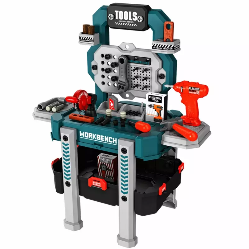 LEAN TOYS Conjunto DIY 2 em 1 Bancada de Trabalho Mala Oficina Chave de Fendas 78 Peças