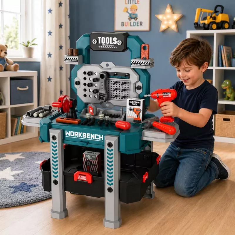 LEAN TOYS Conjunto DIY 2 em 1 Bancada de Trabalho Mala Oficina Chave de Fendas 78 Peças
