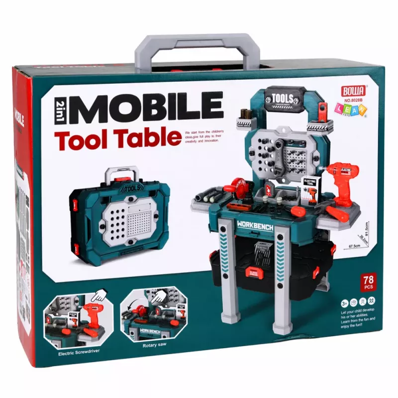 LEAN TOYS Conjunto DIY 2 em 1 Bancada de Trabalho Mala Oficina Chave de Fendas 78 Peças