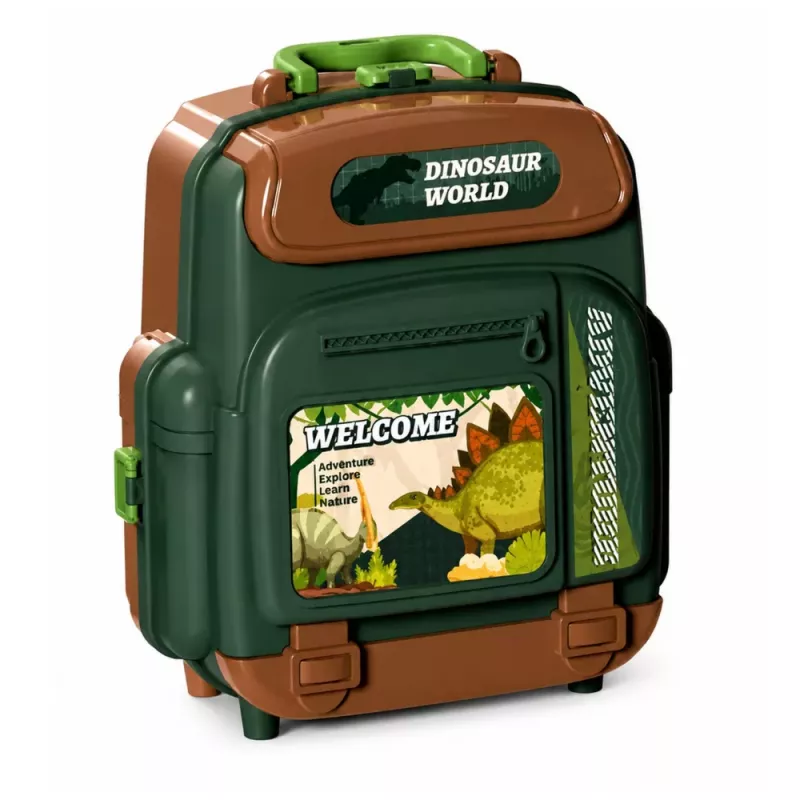 LEAN TOYS Conjunto Dinossauros em Mochila, Mala, Figuras, Cartas Educativas, Acessórios, 30 Peças
