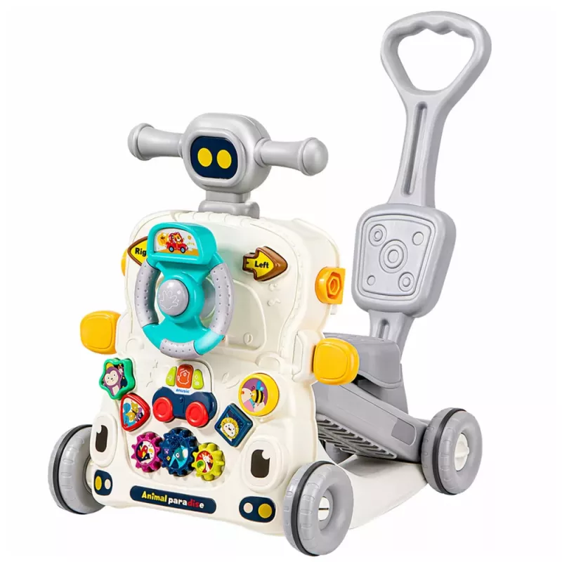 LEAN TOYS Brinquedo Educativo Interativo 5 em 1, Andarilho, Brinquedo de Empurrar, Triciclo, Trotinete, Mesa de Atividades, Cinzento