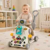 LEAN TOYS Brinquedo Educativo Interativo 5 em 1, Andarilho, Brinquedo de Empurrar, Triciclo, Trotinete, Mesa de Atividades, Cinzento
