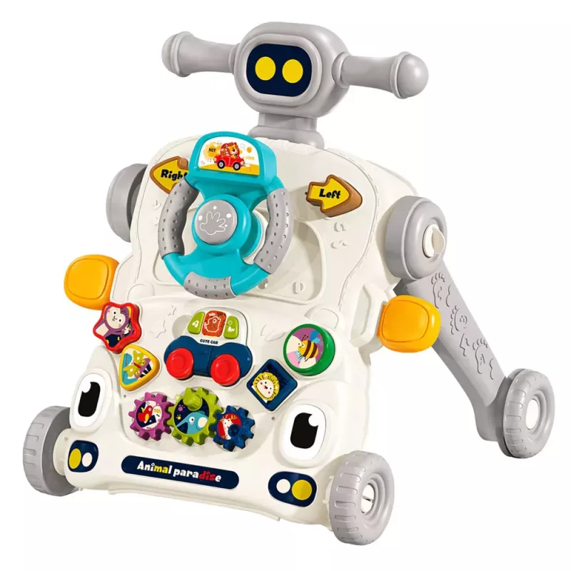 LEAN TOYS Brinquedo Educativo Interativo 5 em 1, Andarilho, Brinquedo de Empurrar, Triciclo, Trotinete, Mesa de Atividades, Cinzento