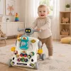 LEAN TOYS Brinquedo Educativo Interativo 5 em 1, Andarilho, Brinquedo de Empurrar, Triciclo, Trotinete, Mesa de Atividades, Cinzento