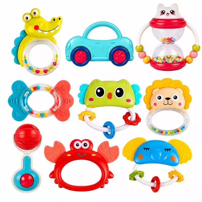 LEAN TOYS Conjunto de Maracas, Mordedores e Brinquedos para Bebés, Colorido, Móvel, 9 Peças