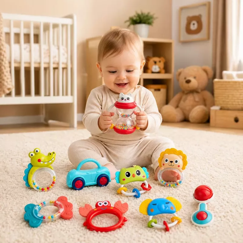 LEAN TOYS Conjunto de Maracas, Mordedores e Brinquedos para Bebés, Colorido, Móvel, 9 Peças