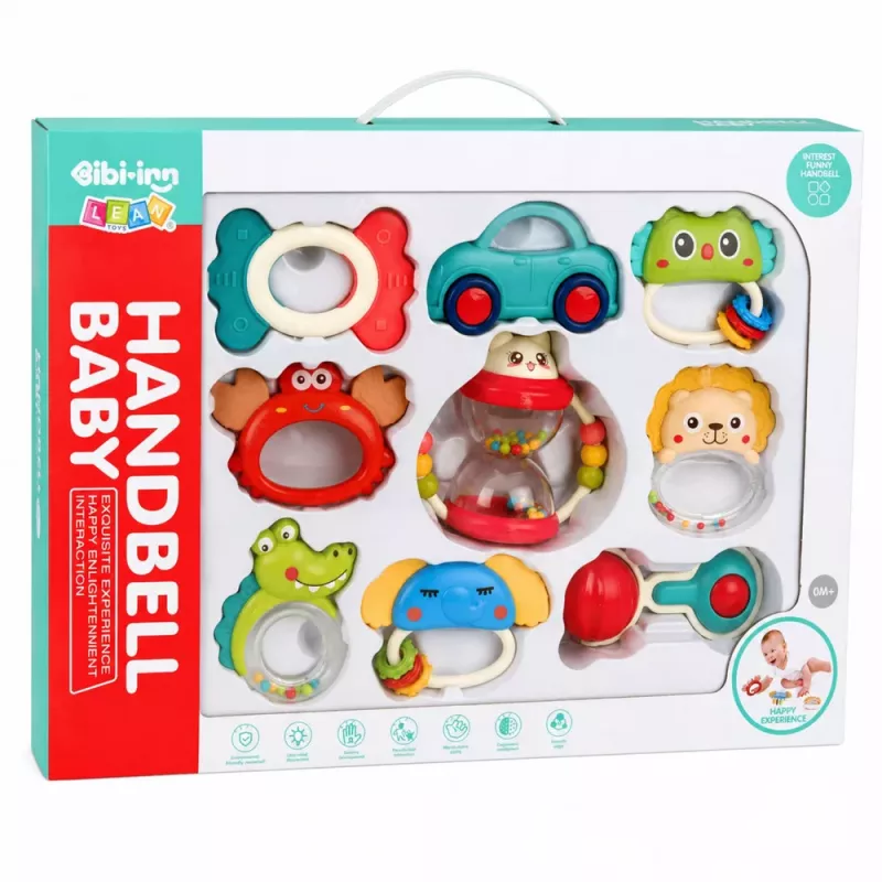 LEAN TOYS Conjunto de Maracas, Mordedores e Brinquedos para Bebés, Colorido, Móvel, 9 Peças