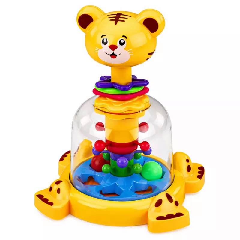 LEAN TOYS Pião de Tigre Gato Interativo com Bolas para Bebés