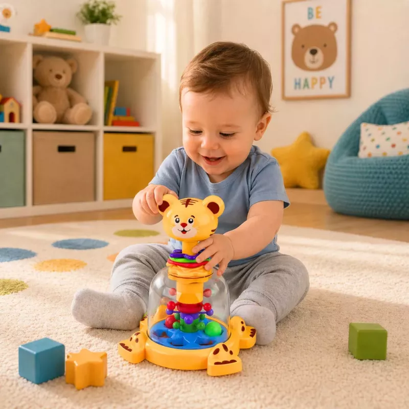 LEAN TOYS Pião de Tigre Gato Interativo com Bolas para Bebés