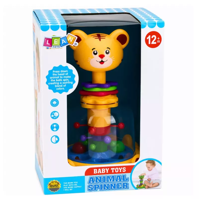 LEAN TOYS Pião de Tigre Gato Interativo com Bolas para Bebés