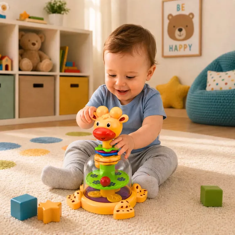 LEAN TOYS Pião de Girafa Interativo com Bolas Giratórias para Bebés