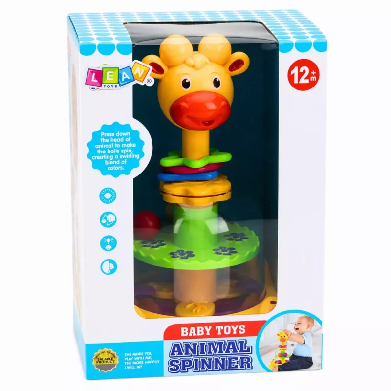 LEAN TOYS Pião de Girafa Interativo com Bolas Giratórias para Bebés