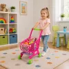 LEAN TOYS Carrinho de Compras Grande para Crianças, Alimentos, Rosa, 52 cm, 46 Peças