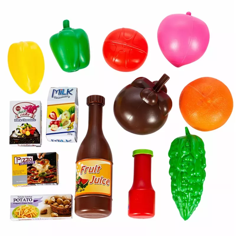 LEAN TOYS Carrinho de Compras Grande para Crianças, Alimentos, Rosa, 52 cm, 46 Peças
