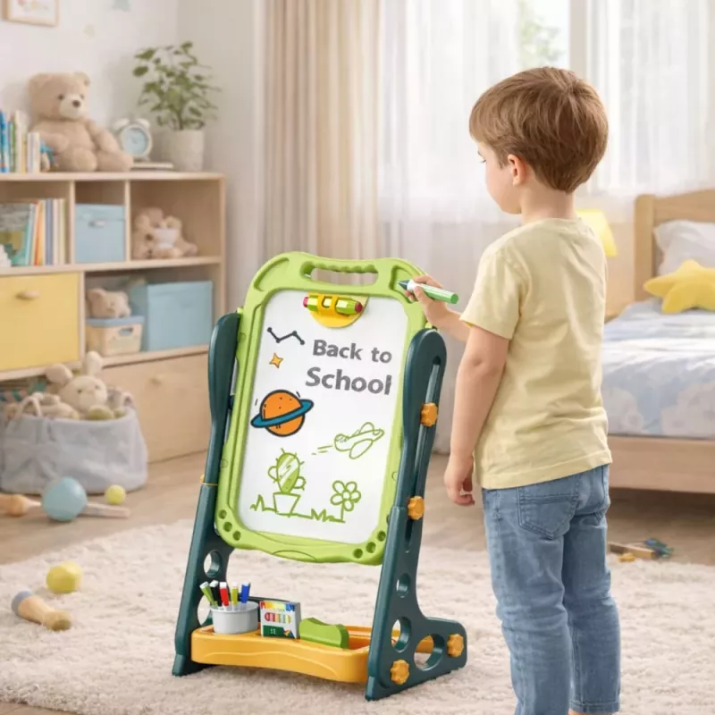 LEAN TOYS Quadro de Giz Magnético Dupla Face, Quadro Branco, Verde, 52 Peças