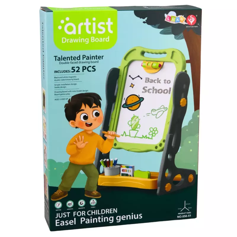LEAN TOYS Quadro de Giz Magnético Dupla Face, Quadro Branco, Verde, 52 Peças