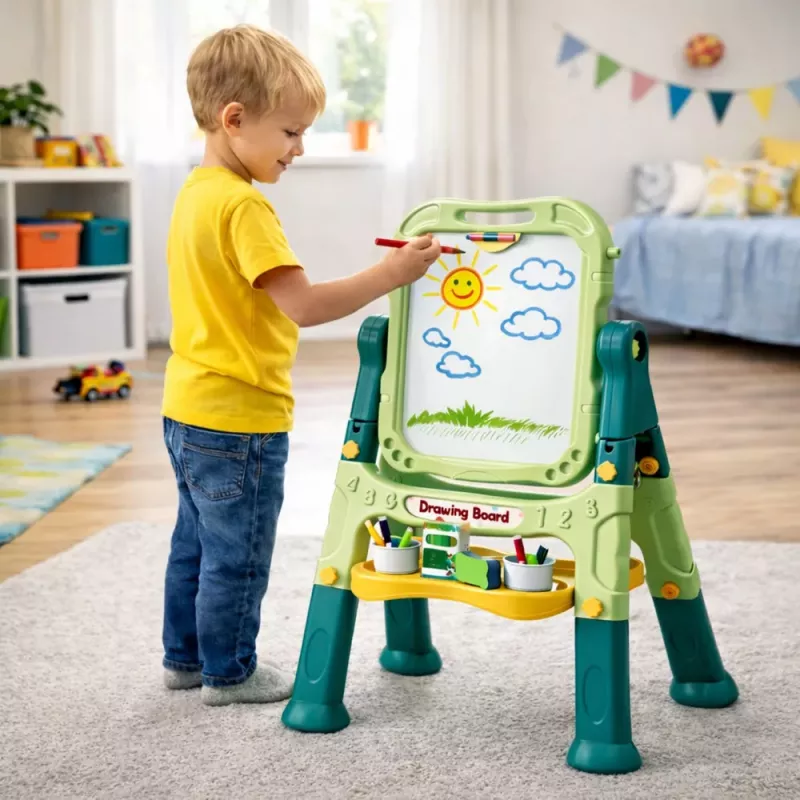 LEAN TOYS Quadro Branco Magnético Dupla Face com Ímanes e Giz, 48 Peças