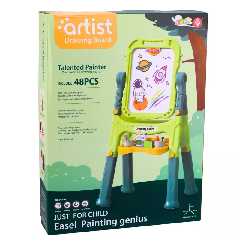 LEAN TOYS Quadro Branco Magnético Dupla Face com Ímanes e Giz, 48 Peças