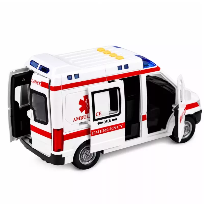 LEAN TOYS Ambulância Maca com Rodas Luzes Sons Branco 1:10