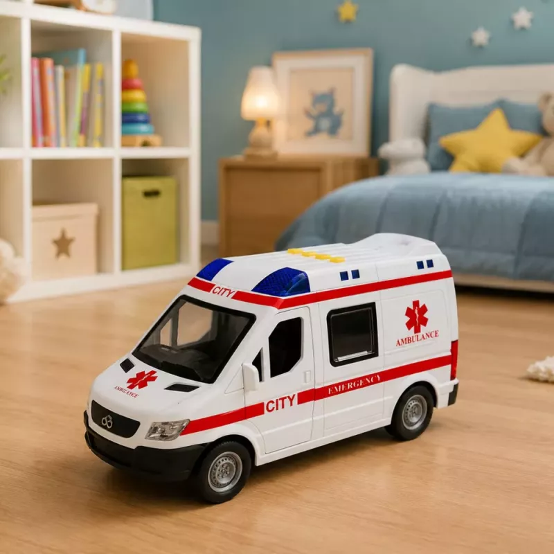 LEAN TOYS Ambulância Maca com Rodas Luzes Sons Branco 1:10